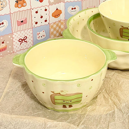 Keramické nádobí s motivem roztomilého matcha dortíku