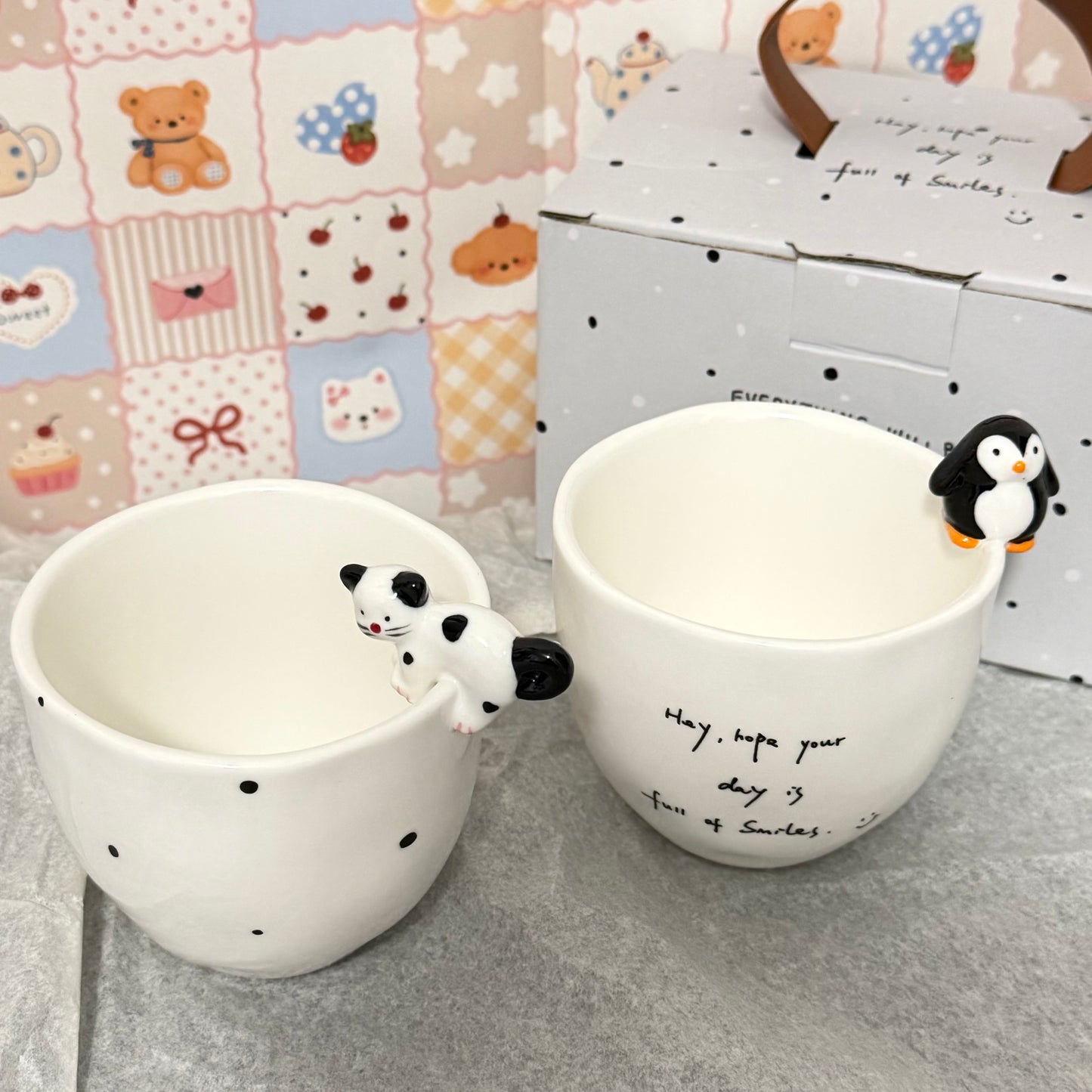 Roztomilý keramický hrneček 3D design se zvířátkem na okraji,230ml
