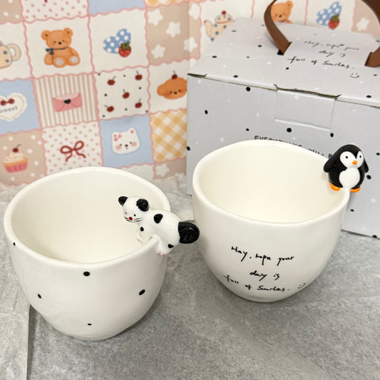 Roztomilý keramický hrneček 3D design se zvířátkem na okraji,230ml
