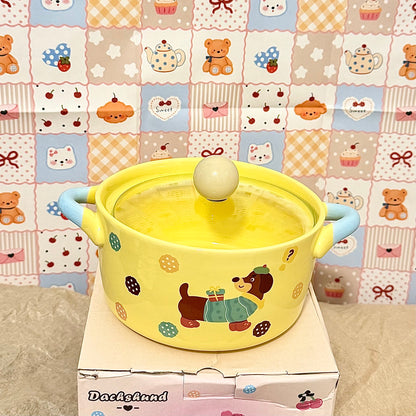 Keramická ramen miska Jezevčík s víkem