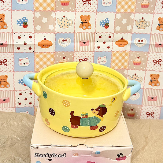 Keramická ramen miska Jezevčík s víkem